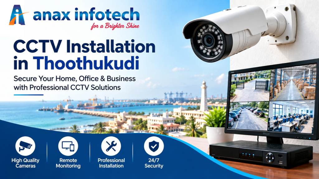 CCTV installation in Tuticorin, CCTV camera installation Tuticorin, CCTV installation Thoothukudi, business CCTV security Tuticorin, CCTV camera dealers in Tuticorin, wireless CCTV camera installation, IP camera installation Tuticorin, CCTV for shops Tuticorin, CCTV for warehouse security, CCTV maintenance Tuticorin, remote CCTV monitoring, CCTV price Tuticorin, security camera installation cost, best CCTV company Tuticorin, night vision CCTV camera, PTZ camera installation, CCTV for offices, CCTV for factories SIPCOT, CCTV alarm monitoring system, door access control system Tuticorin